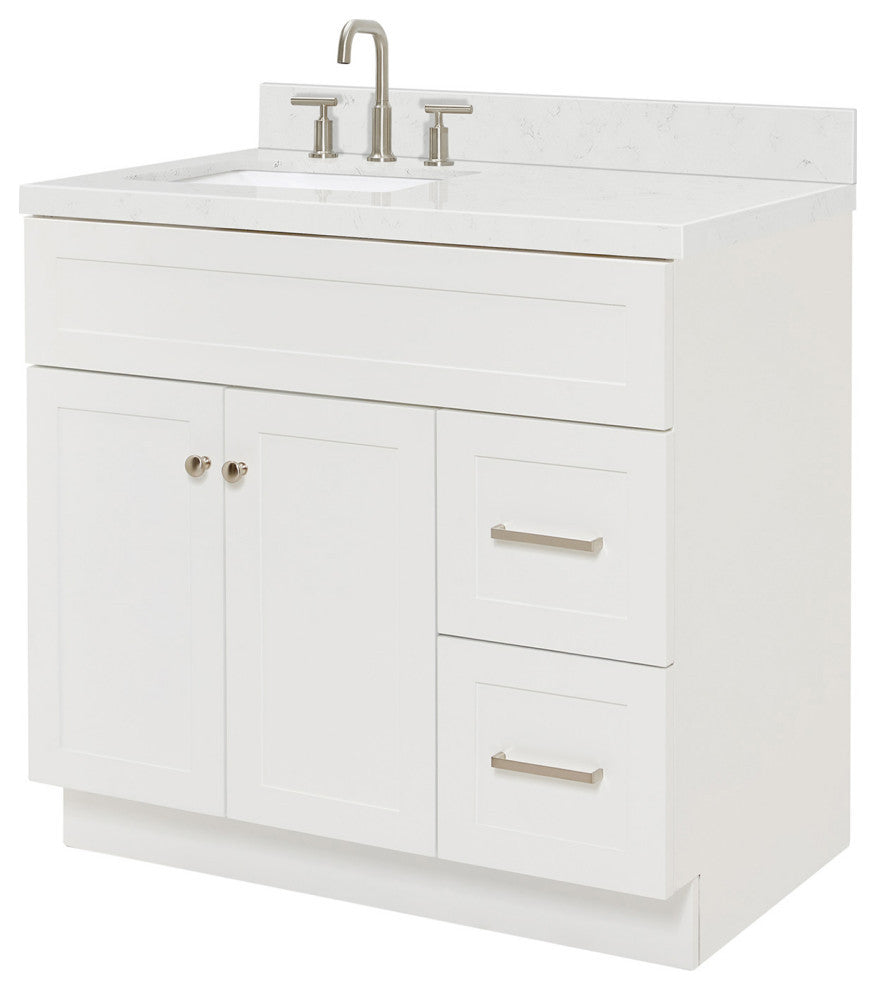 Ariel Hamlet 36" Single Left Rectangle Sink Bathroom Vanity, Carrara Quartz