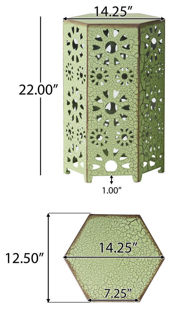 GDF Studio Elliot Outdoor 14" Sunburst Iron Side Table, Crackle Green