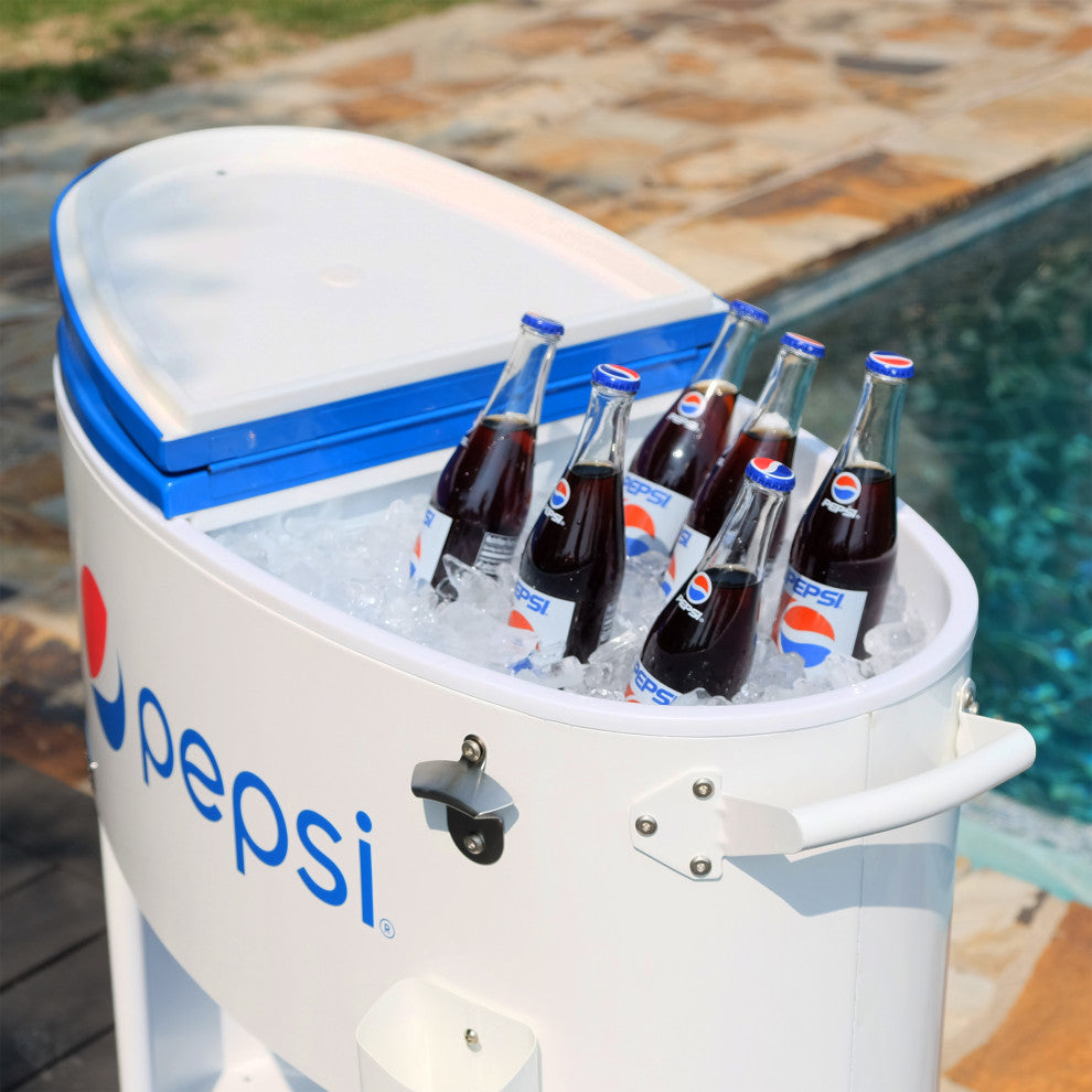 Permasteel 80 Quart Portable Rolling Oval Patio Cooler, White