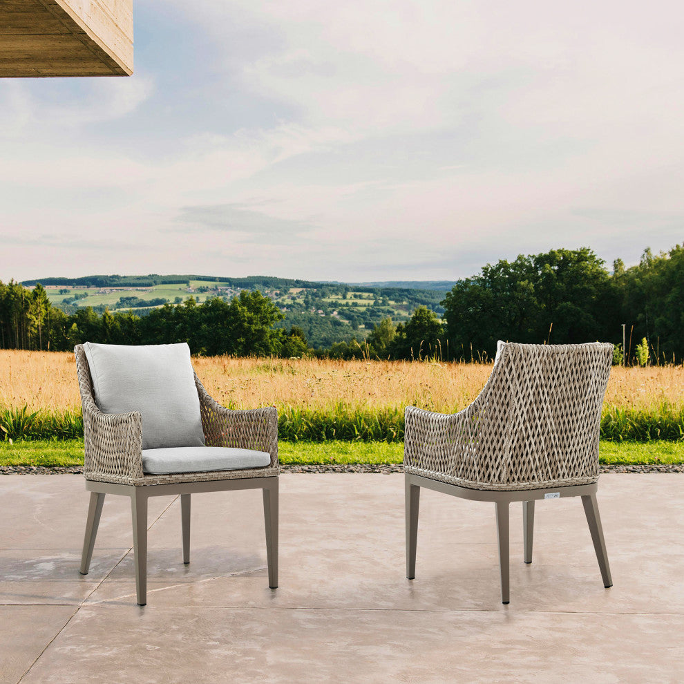 Grenada Outdoor Wicker and Aluminum Gray and Beige Dining Chair Set of 2