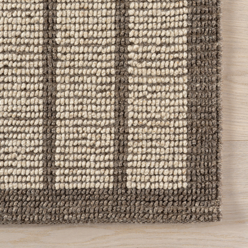 Eva Block Stripe Wool Area Rug, Brown 2' 6" x 8'