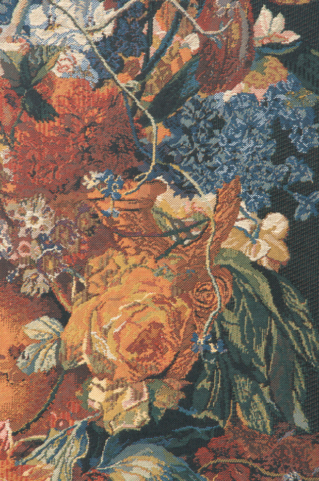 Terracotta Floral Bouquet Black Belgian Wall Tapestry
