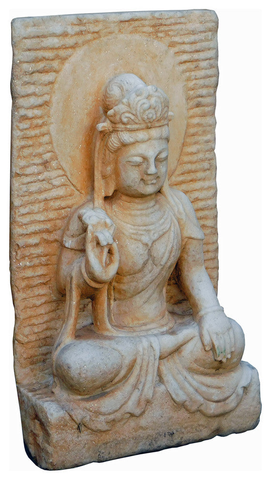 White Marble Stone Sitting Kwan Yin Tara Bodhisattva Statue