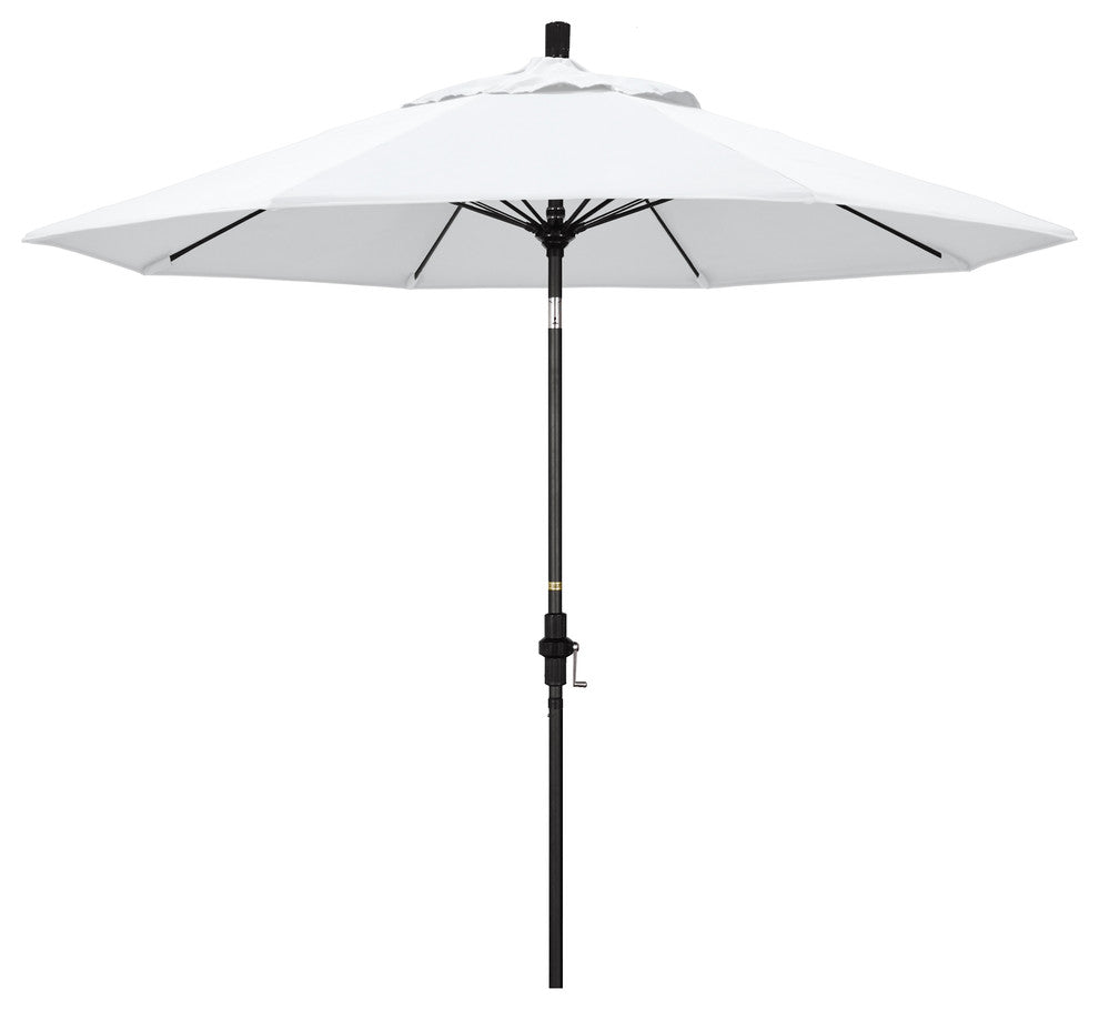 9' Matted Black Collar Tilt Lift Fiberglass Rib Aluminum Umbrella, Sunbrella, Natural