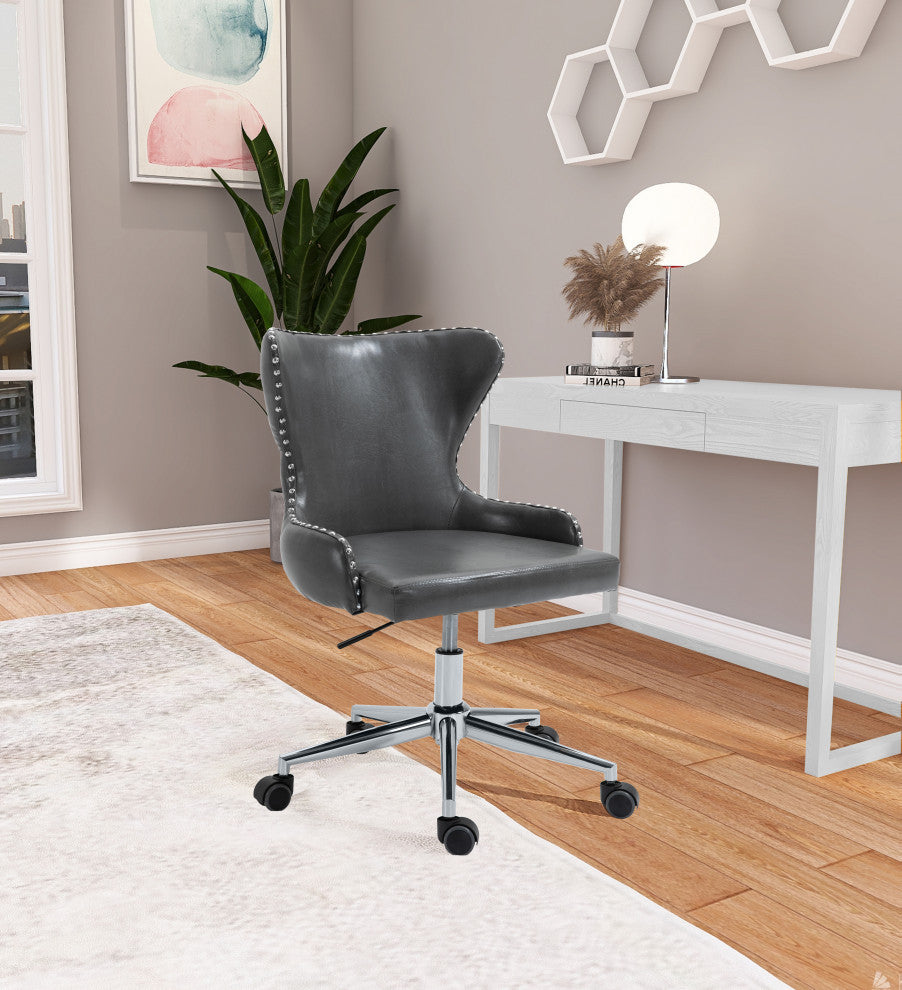 Hendrix Swivel and Adjustable Vegan Leather Office Chair, Gray, Rich Chrome Base