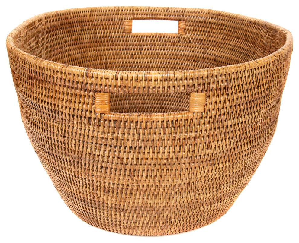 Artifacts Rattan Laundry Basket With Cutout Handles, Honey Brown