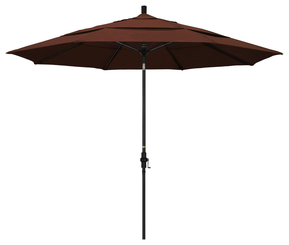 11' Matted Black Collar Tilt Lift Fiberglass Rib Aluminum Umbrella, Sunbrella, Bay Brown