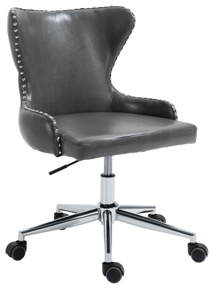 Hendrix Swivel and Adjustable Vegan Leather Office Chair, Gray, Rich Chrome Base