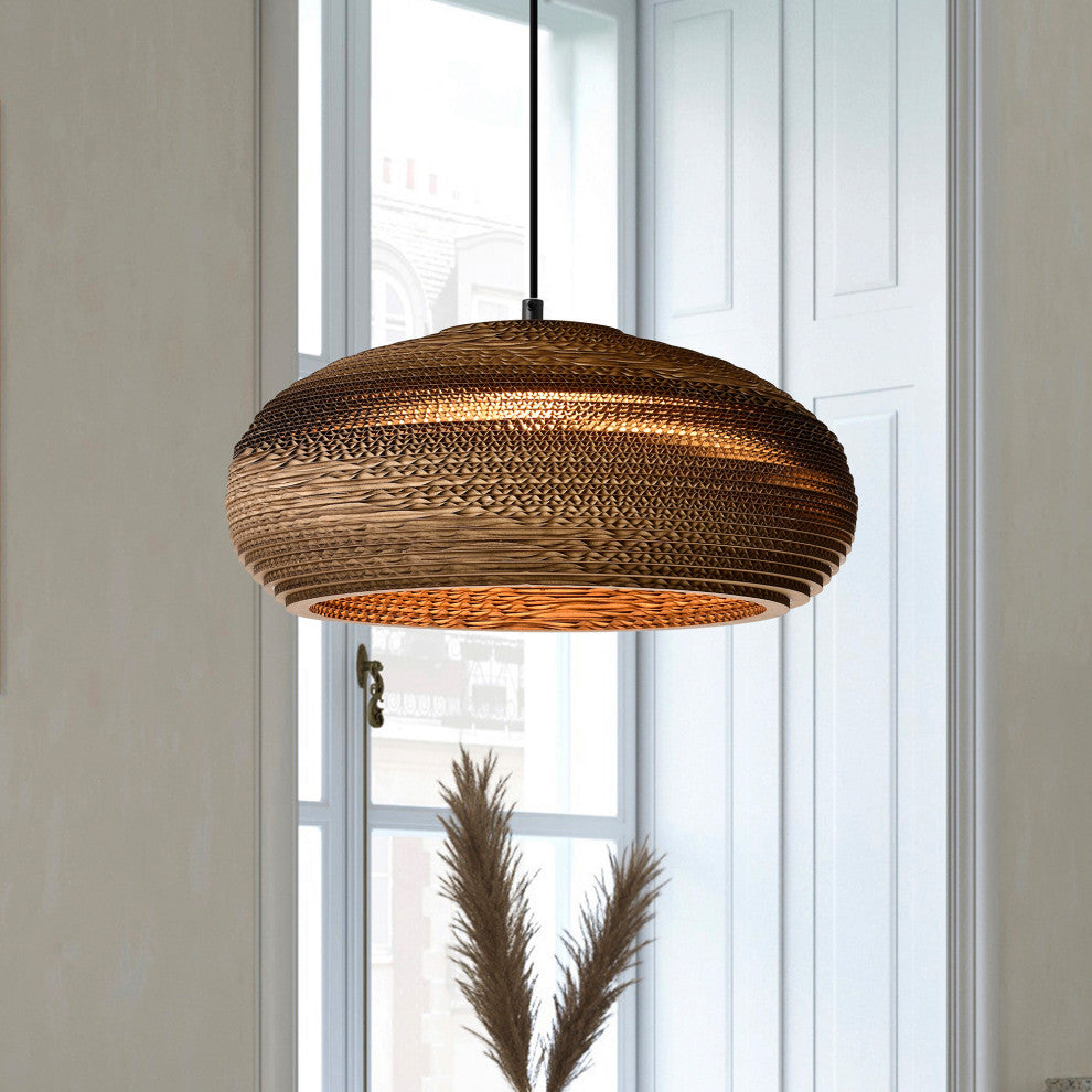 Matte Black Modern Nordic Style Pendant With Natural Brown Origami Paper Shade