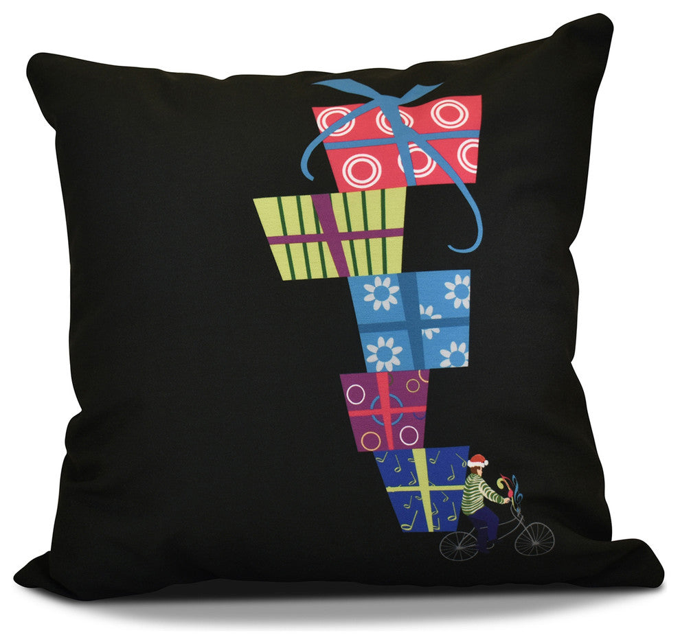 Decorative Holiday Outdoor Pillow Geometric Print, Black, 16"x16"