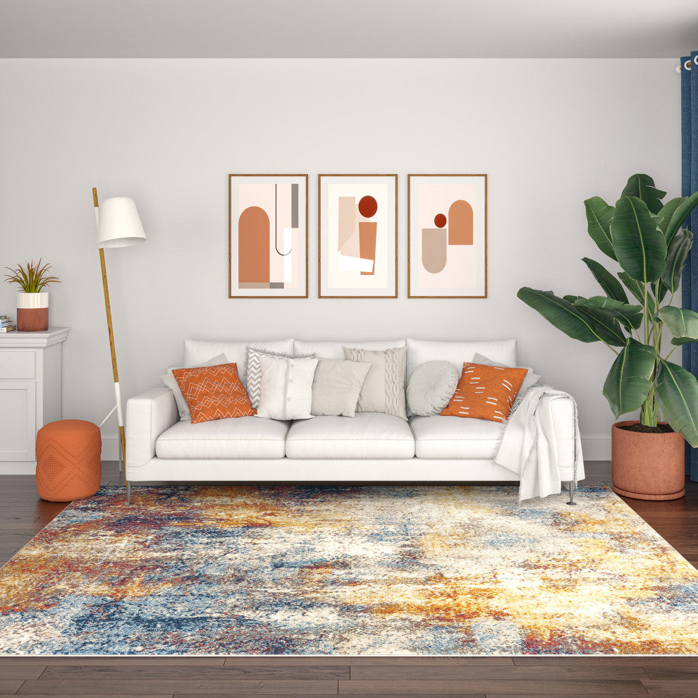 Clive Contemporary Abstract Area Rug, Multi & Blue, 8'10'' X 12'2''