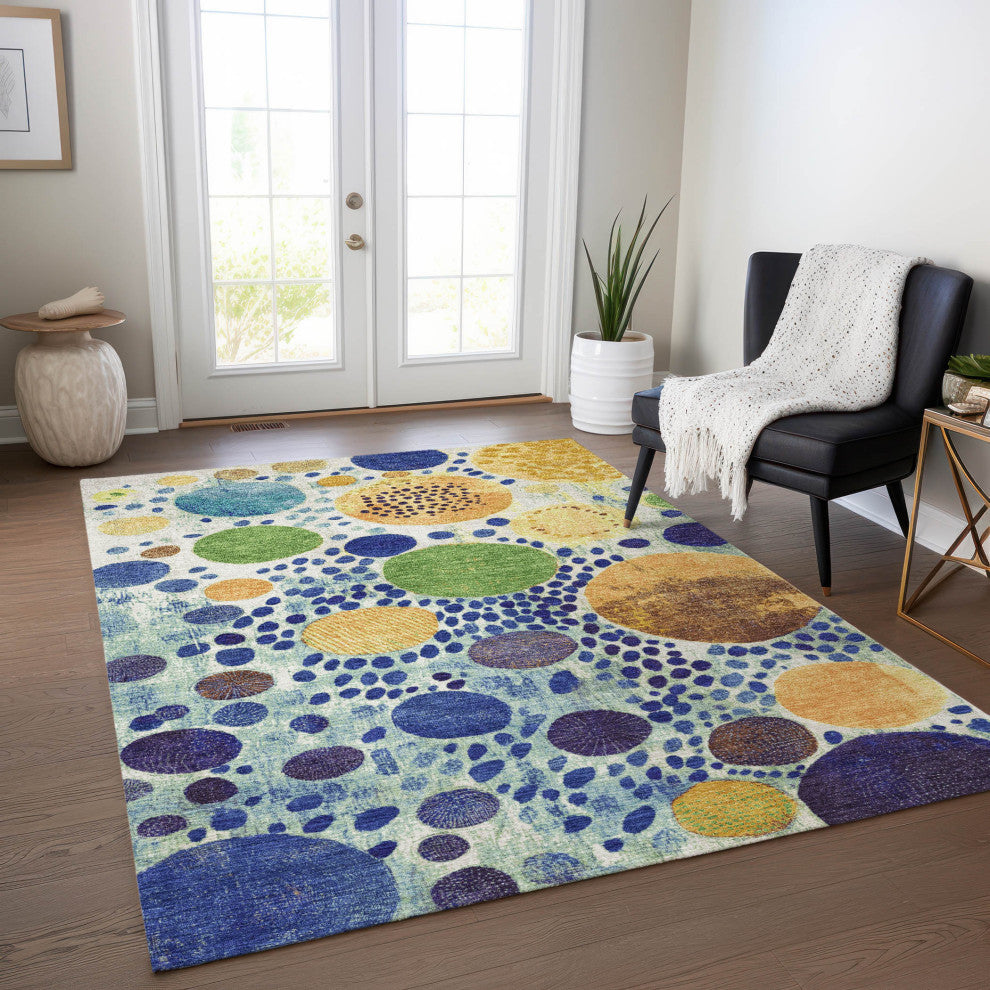 Machine Washable Indoor/Outdoor Chantille ACN1895 Navy 5' x 7'6" Rug