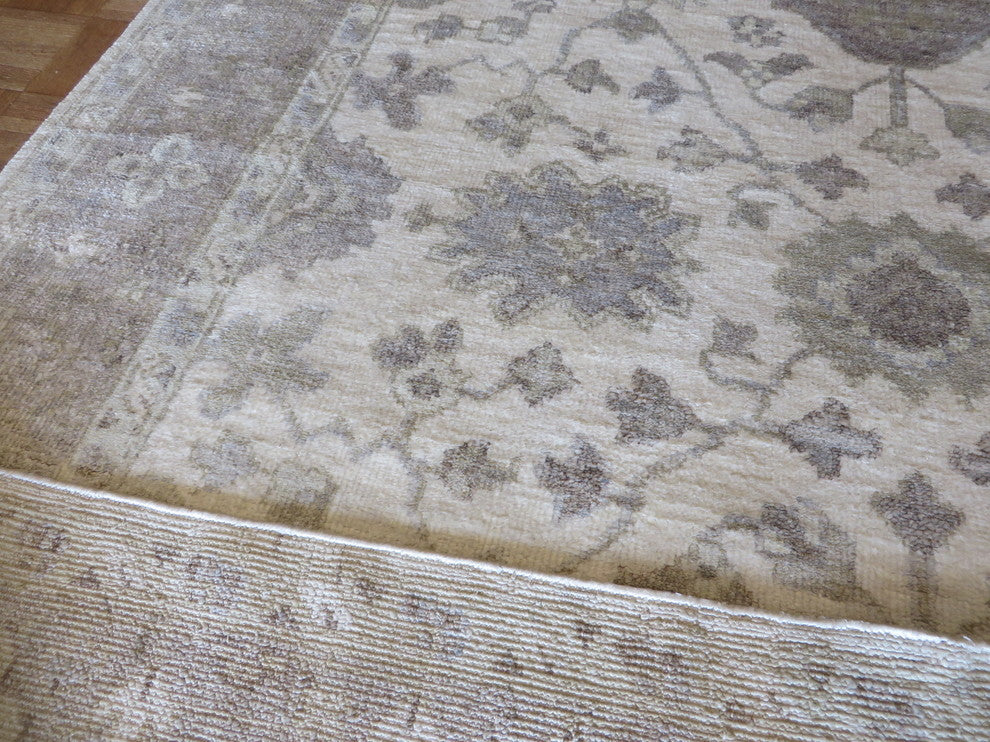 6'x9' Hand Knotted Ivory & Gray Bamboo Silk Oushak Oriental Rug
