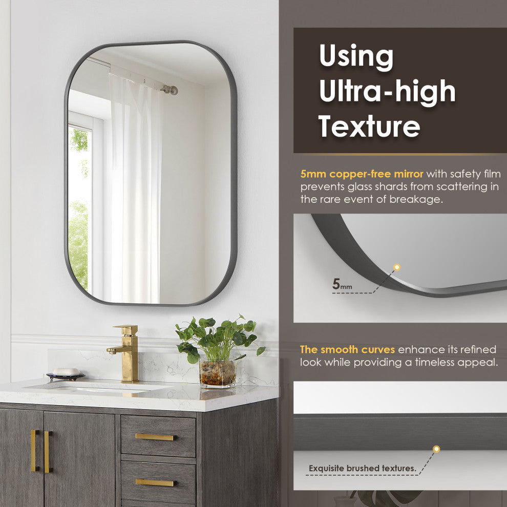Trielle Rectangular Framed Bathroom Wall Mirror, Gunmetal, 24"