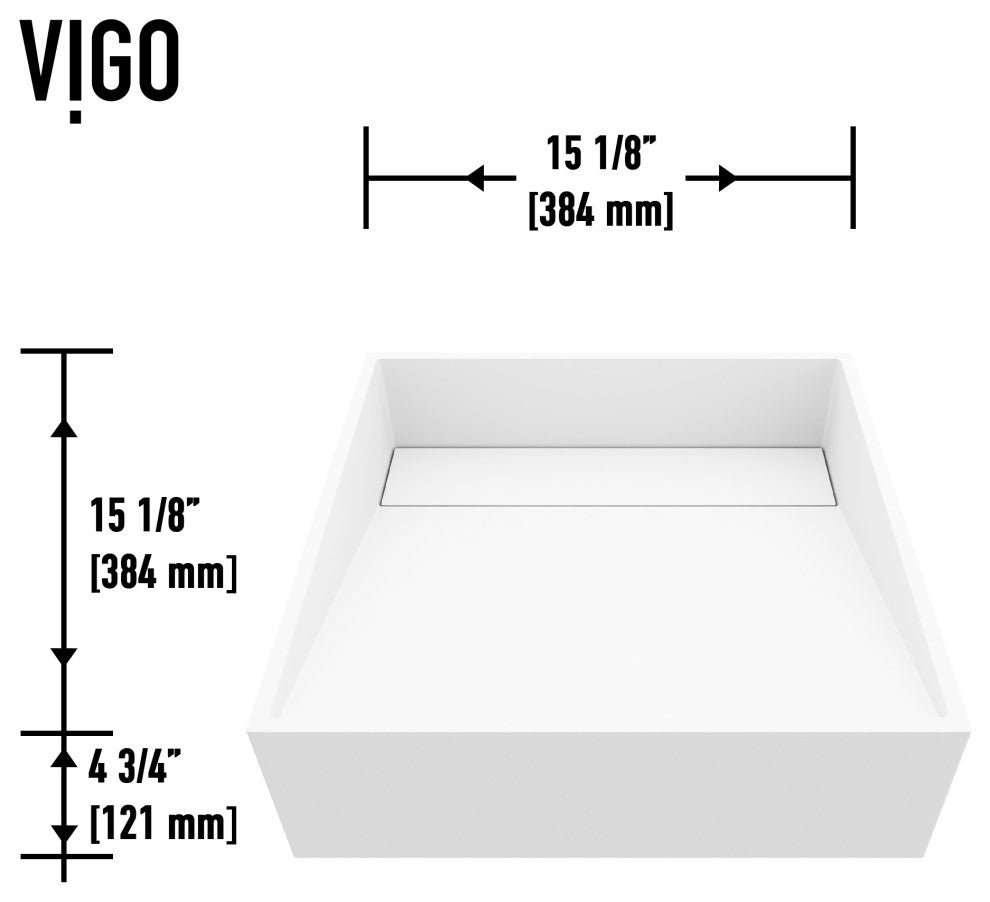 VIGO Starr 15"L x 15"W x 5"H Matte Stone Square Bathroom Vessel Sink