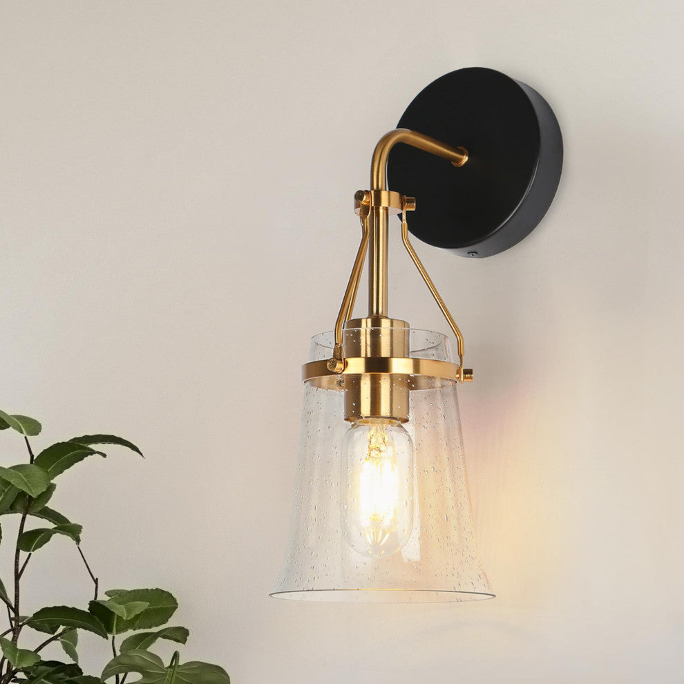 LNC Polished Gold Modern Seeded-Glass Wall Sconce, 1 Light