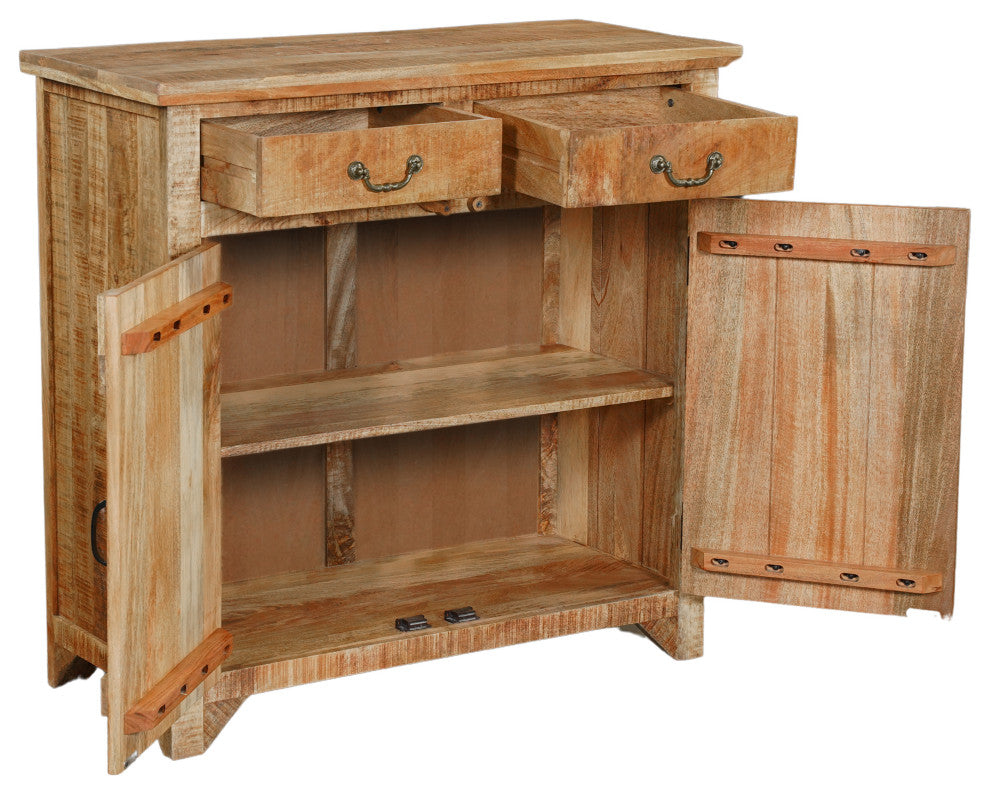 39" Farmhouse Cabinet 2 Drawer Mango Wood Console 2 Door Storage Brown