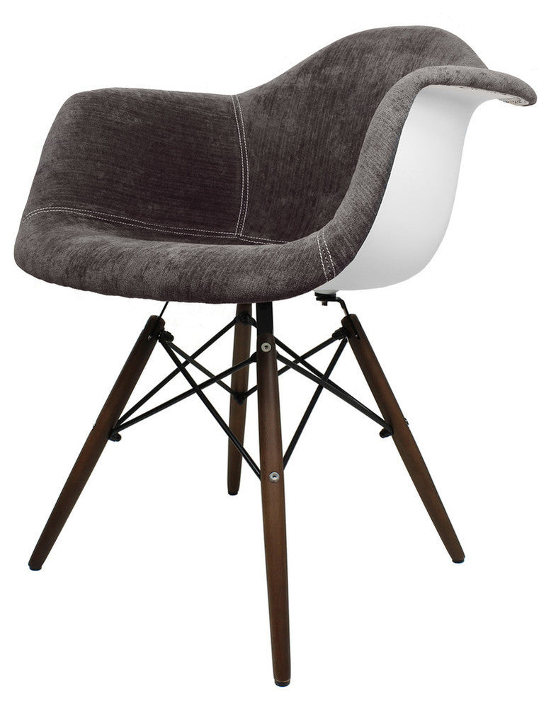 Fabric Upholstered Accent Arm Chair, Eiffel Steel Legs, Cocoa Brown