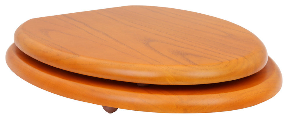 Wooden Elongated Toilet Seat Golden Oak Finish with Brass PVD Hinges Renovators