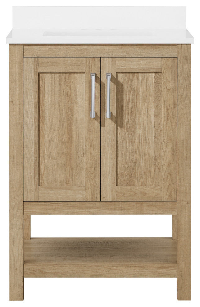 Ove Decors Vegas Single Sink Bathroom Vanity Set With Countertop, White, White Oak, 24"