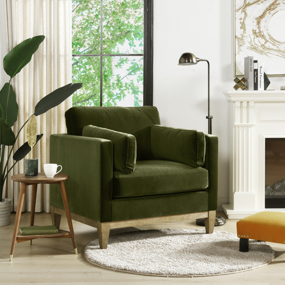 Knox 36" Modern Farmhouse Arm Chair, Olive Green Performance Velvet