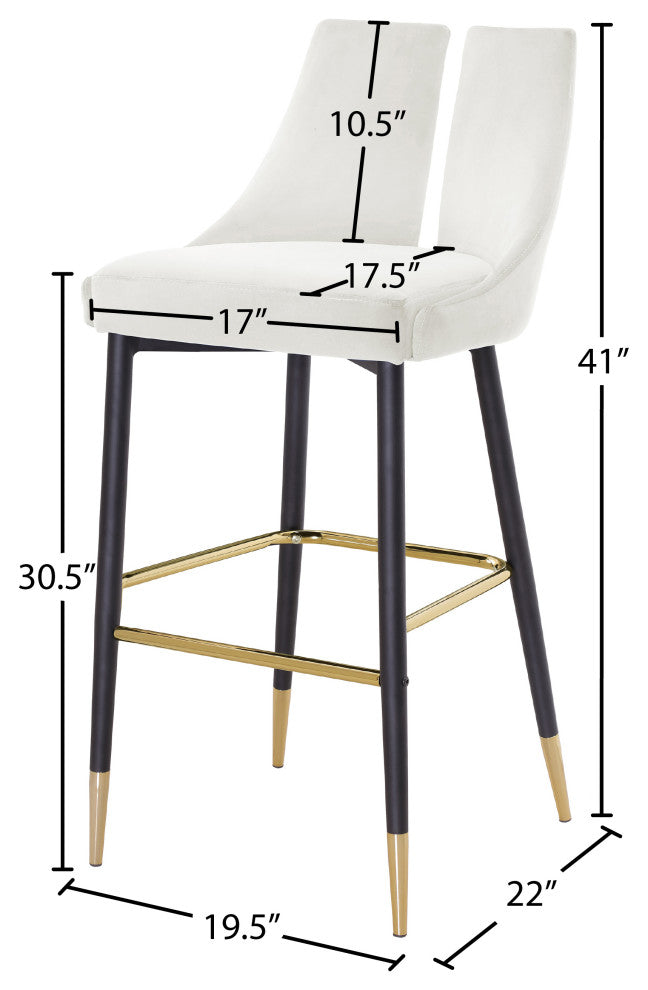 Sleek Velvet Upholstered Bar Stools With Matte Black Metal Legs, Set of 2, Cream