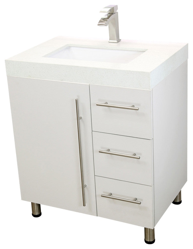 Windbay 30" Free Standing Vanity, White Texture Embossed, White Integrated Sink