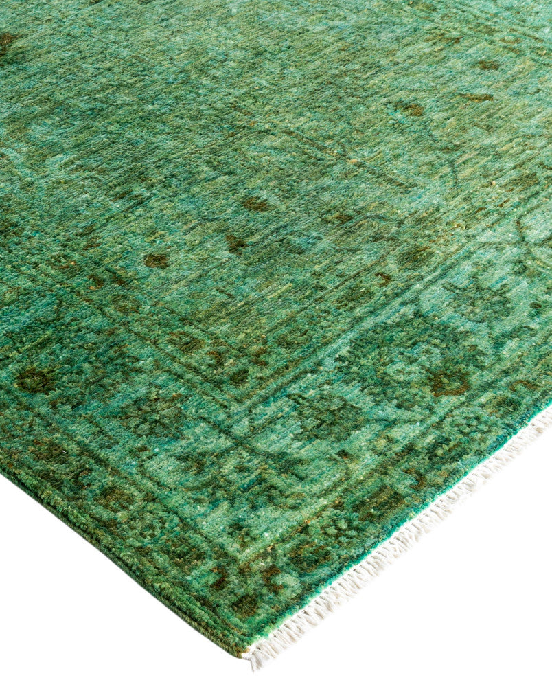 Overdyed One-of-a-Kind Hand-Knotted Area Rug Green, 3' 1" x 15' 10"