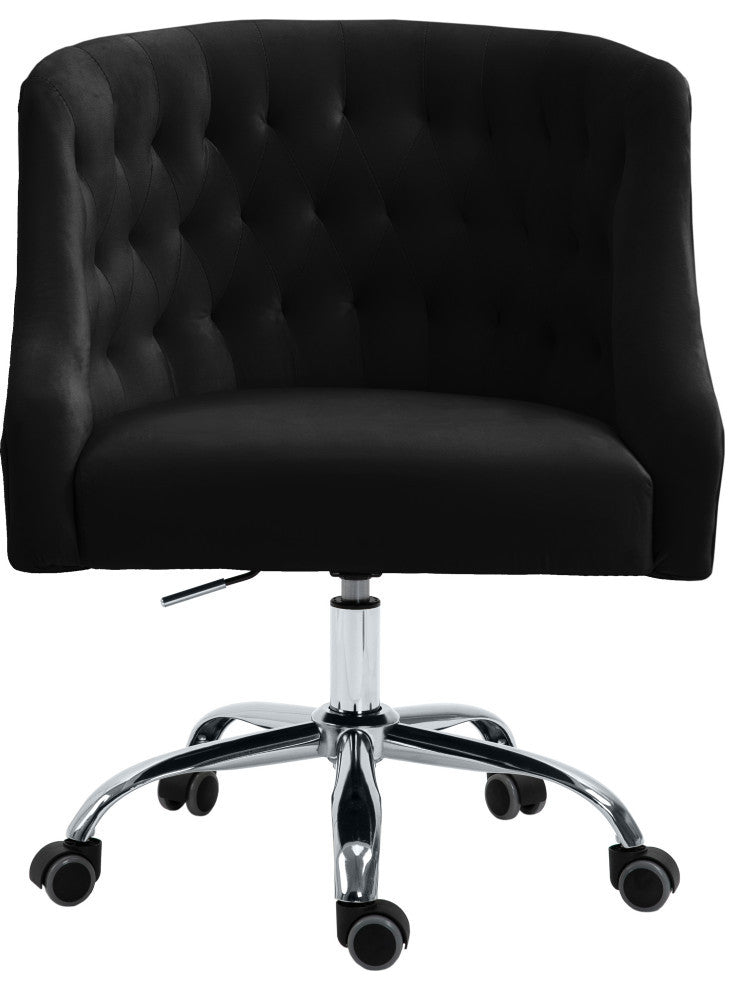 Arden Swivel and Adjustable Velvet Upholstered Office Chair, Black, Chrome Base