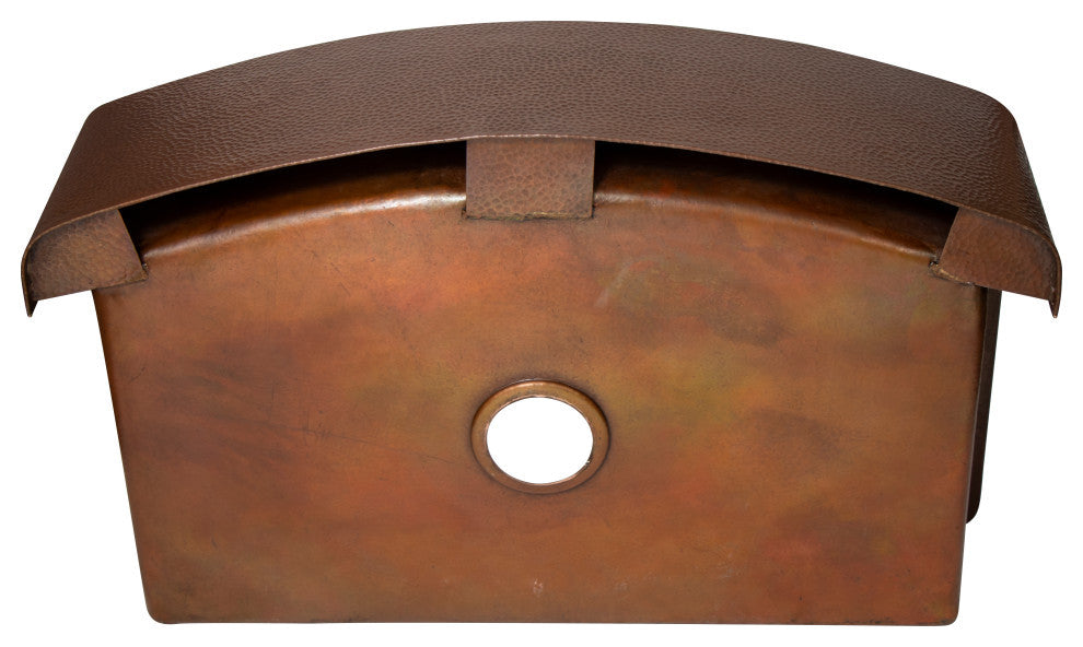 33" Farmhouse Single Bowl Round Apron Hammered Copper Kitchen Sink, 16 Gauge