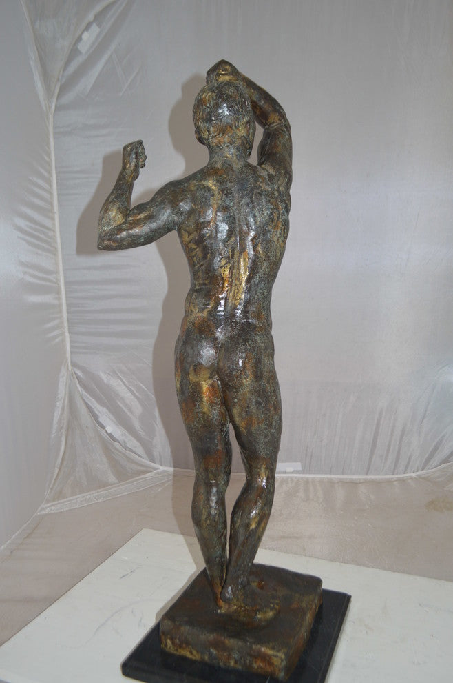 The Bronze Age Male bronze statue by Rodin replica -  Size: 12"L x 12"W x 36"H