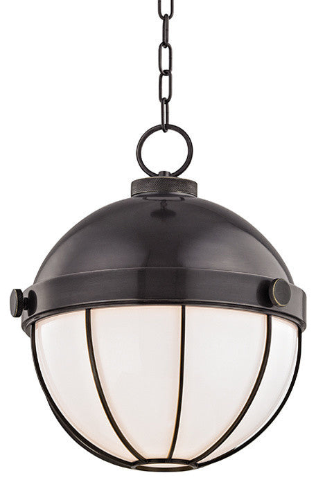 Sumner 1-Light 14" Pendant With White Shade, Finish: Old Bronze