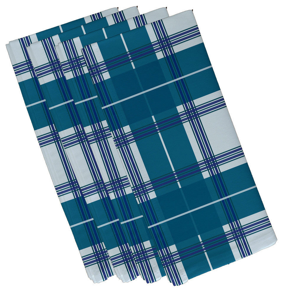 Big Bad Plaid Geometric Print Napkin, Teal, Set of 4