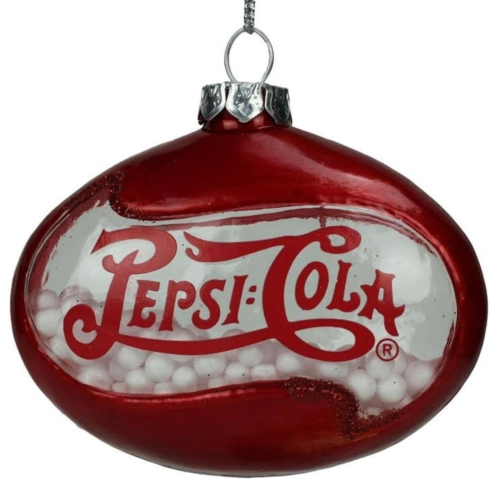 3" Red Pepsi Cola Disc Shaped Snow Filled Decorative Glass Christmas Ornament