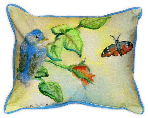 Pair of Betsy Drake Blue Bird Large Pillows 15 Inch x 22 Inch