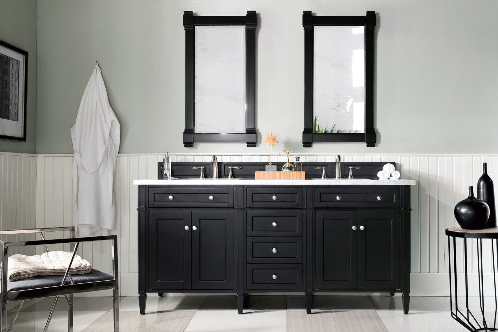 Brittany 72" Black Onyx Double Vanity, Carrara Marble