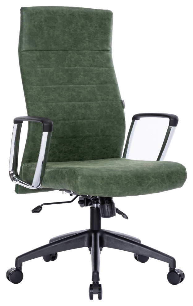 LeisureMod Hilton Modern High Back Leather Conference Office Chair, Green