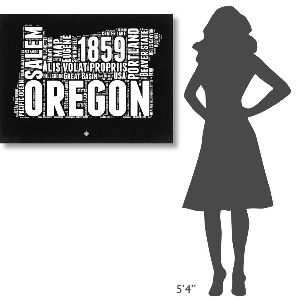 "Oregon Black and White Map" Fine Art Print