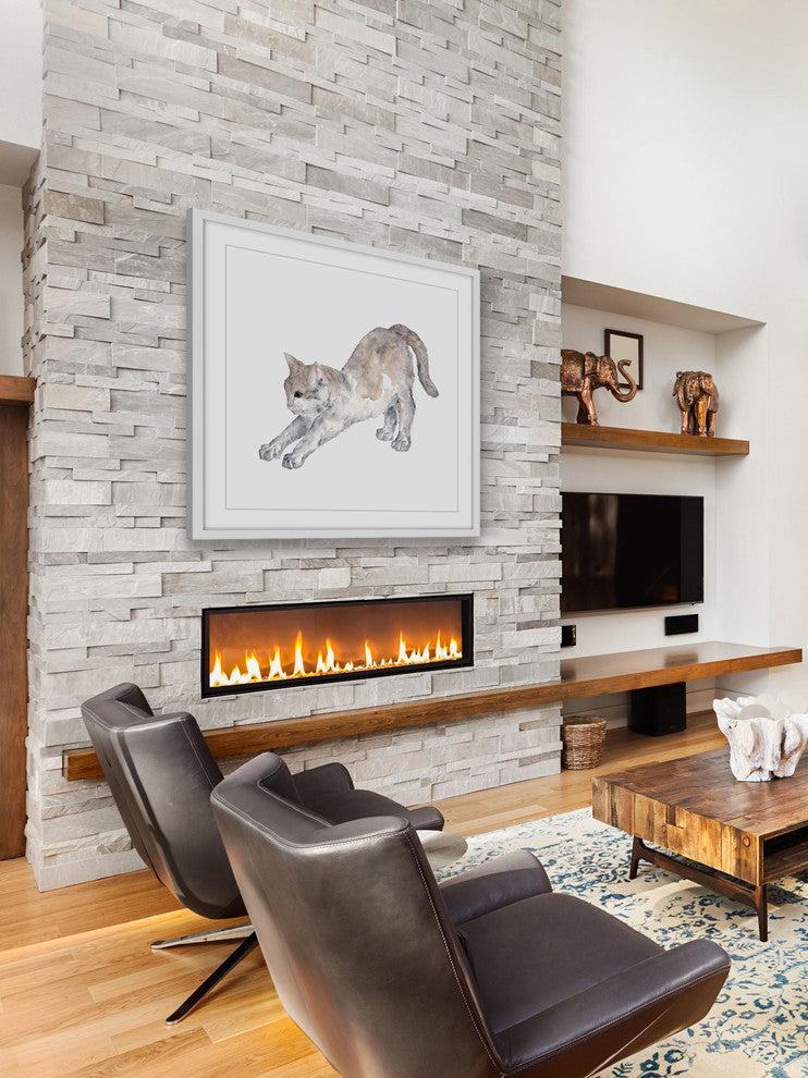 Marmont Hill, "Stretching Cat" by Thimble Sparrow Framed Painting Print, 24x24