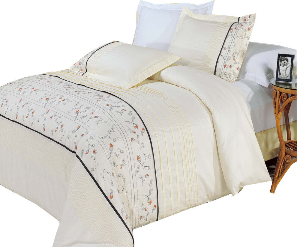 100% Cotton Anna Embroidered Duvet Cover Set, King/Cal King