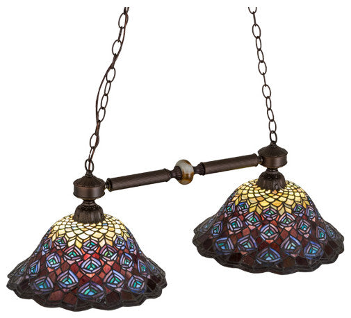 Meyda lighting 28503 36.5"L Tiffany Peacock Feather 2-Light Island Pendant