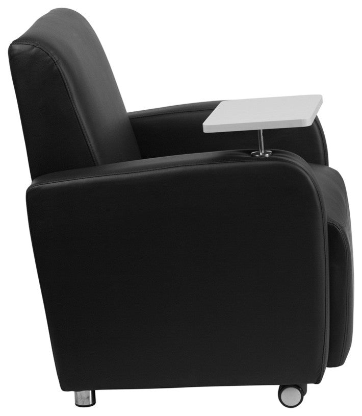 Guest Chair With Tablet Arm, Black With Casters, 41"x30"x35"