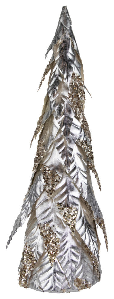 20" Platinum and Champagne Sequins Table-Top Layered Christmas Cone Tree