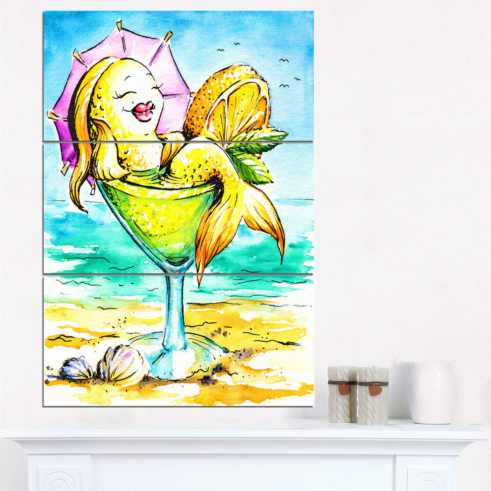 "Gold Fish Enjoying Holidays on Beach" Cartoon Print, 3 Panels, 28"x36"