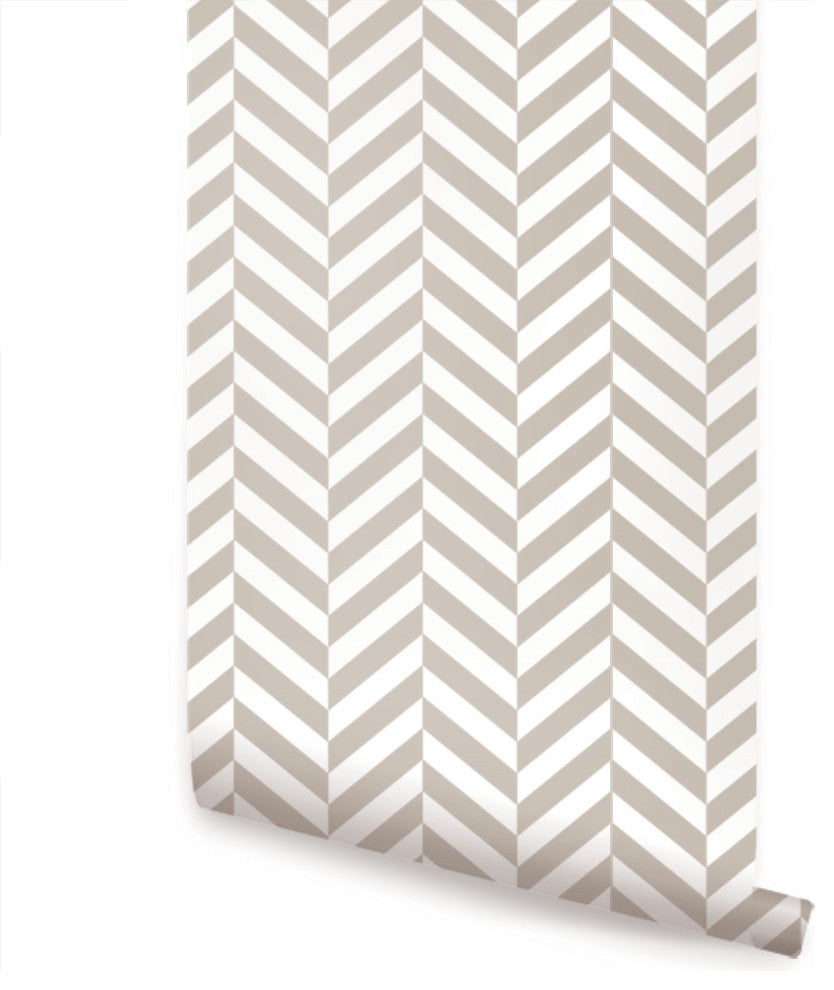 Herringbone Solid Peel and Stick Vinyl Wallpaper, Warm Gray, 24"w X 60"h