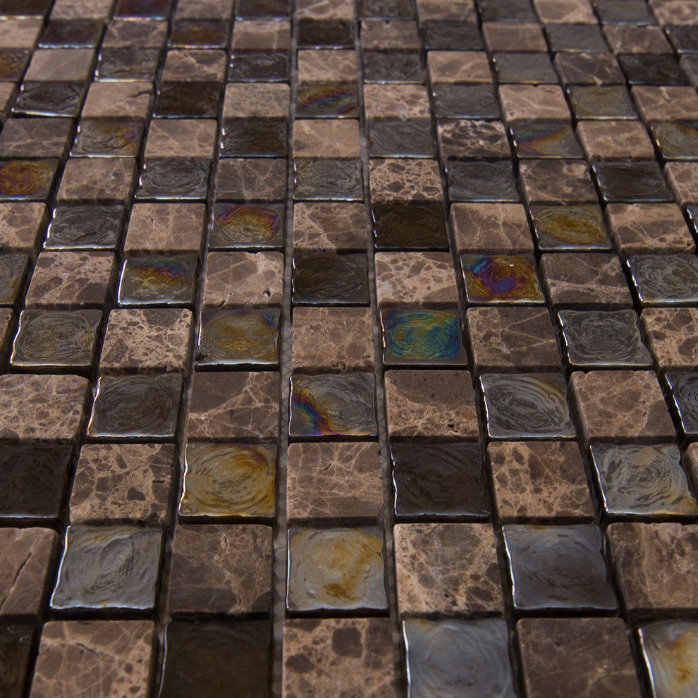 12"x12" Glass and Stone Mosaic Tile, Topaz, Square, Set of 50