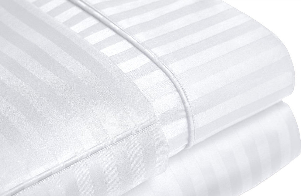 Sateen Stripe Soft 100% Microfiber Sheet Set, White, Twin