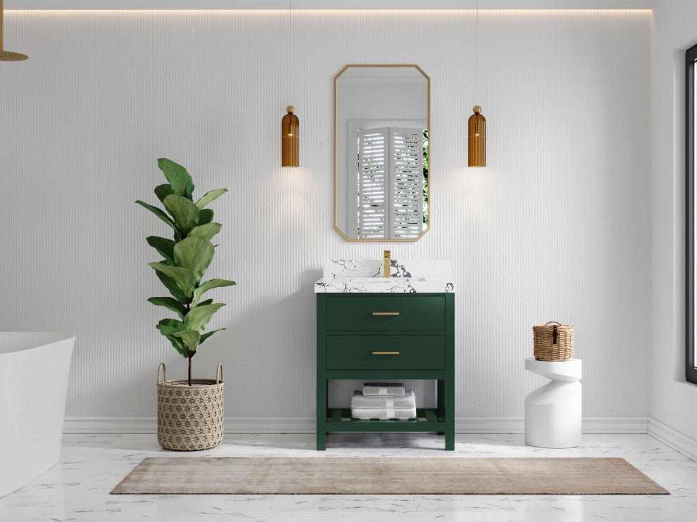 Parker 30 Single Sink Bath Vanity in Lafayette Green  2" Viola Night