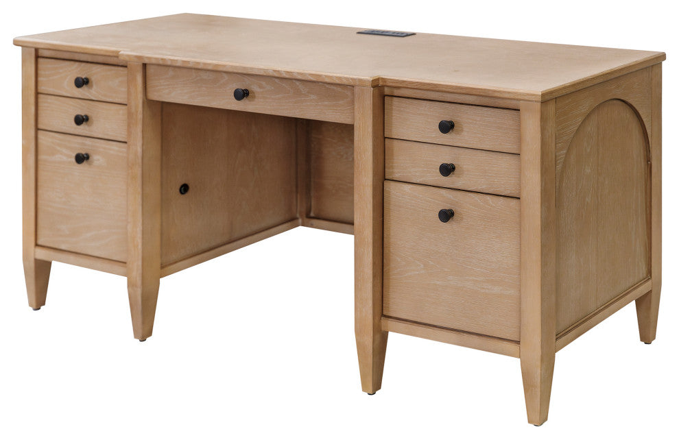 Modern Wood Credenza, Wood Office Desk, Fully Assembled Light Brown