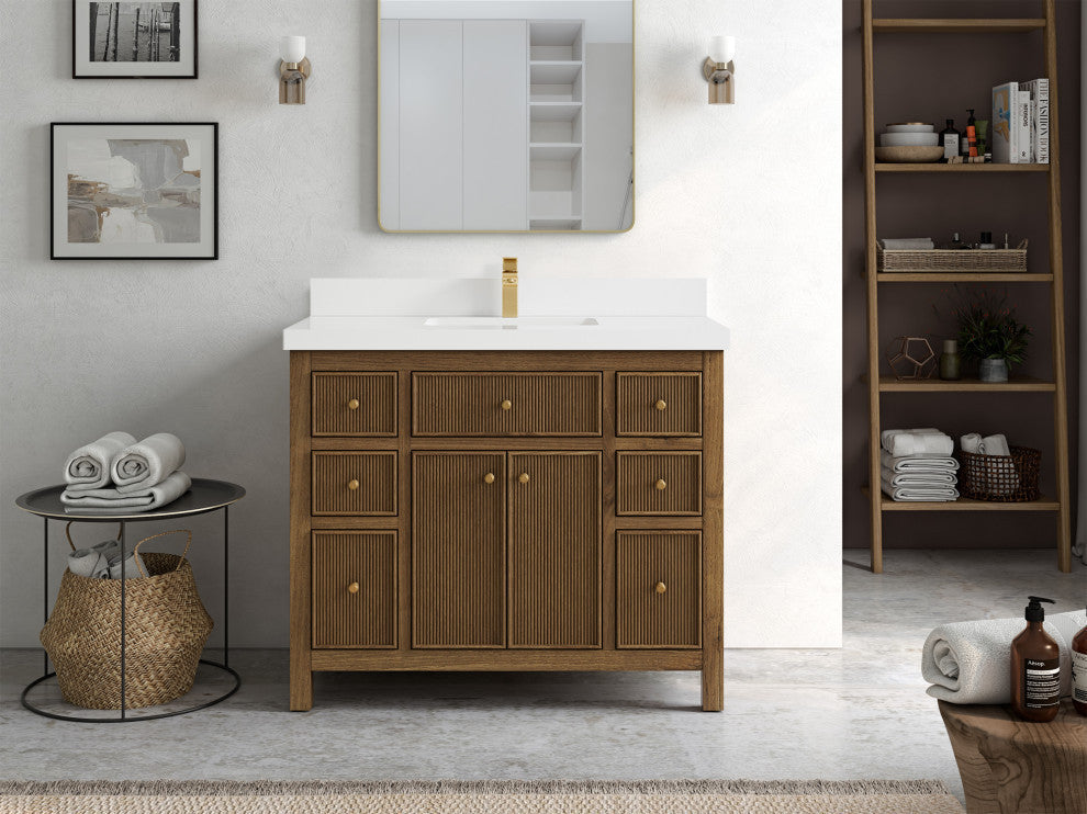 Sonoma Teak 42 Single Sink Bath Vanity in Dark Natural with 2" White Quartz